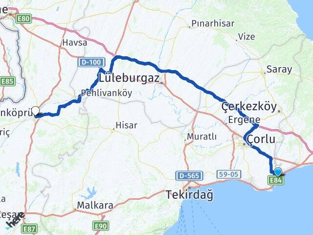 Tekirdağ Marmaraereğlisi Sultanköy Uzunköprü Edirne Arası Kaç Km - Yol Haritası