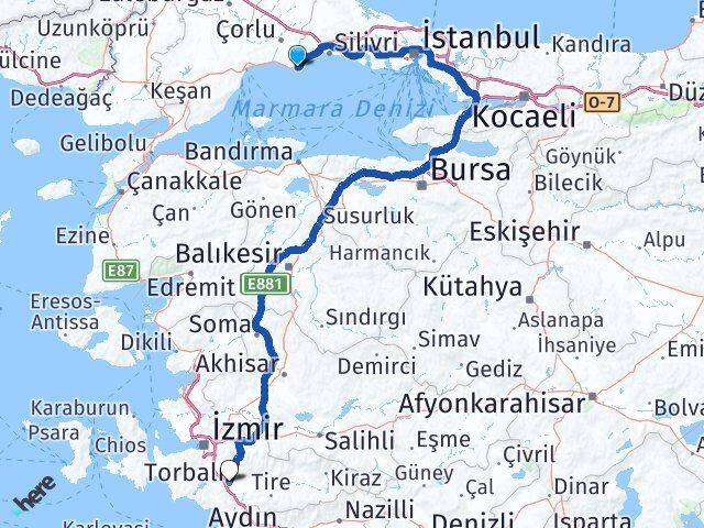 Tekirdağ Marmaraereğlisi Torbalı İzmir Arası Kaç Km - Yol Haritası