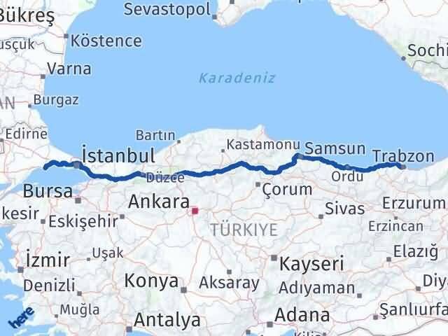 Tekirdağ Marmaraereğlisi Trabzon Arası Kaç Km - Yol Haritası