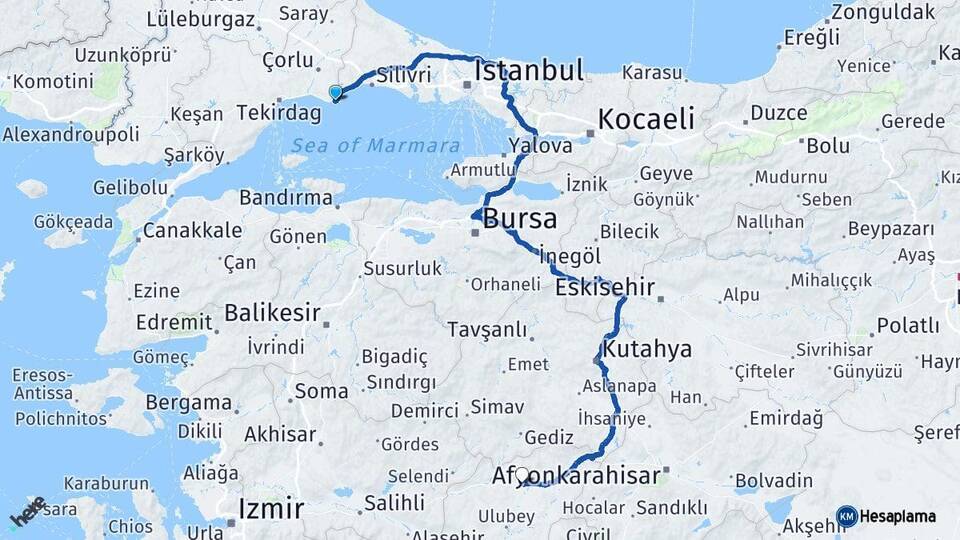 Tekirdağ Marmaraereğlisi Uşak Arası Kaç Km - Yol Haritası