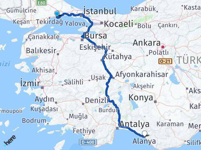Tekirdağ Marmaraereğlisi Yeniçiftlik Alanya Antalya Arası Kaç Km - Yol Haritası