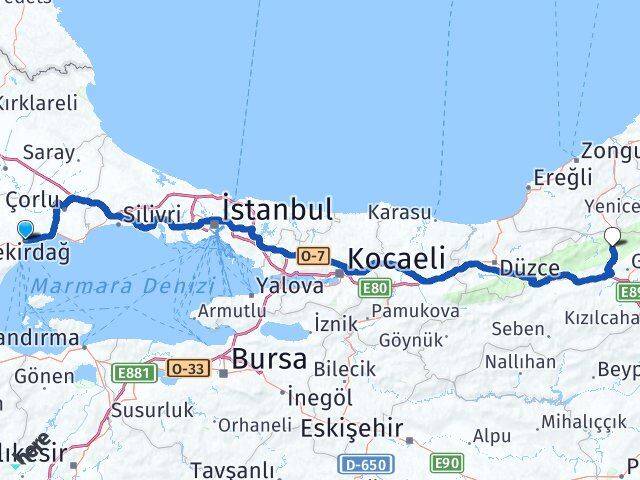 Tekirdağ Mengen Bolu Arası Kaç Km - Yol Haritası