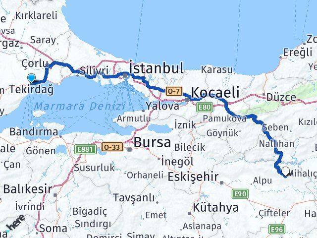 Tekirdağ Mihalıççık Eskişehir Arası Kaç Km - Yol Haritası