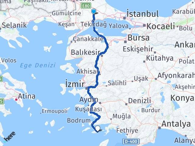 Tekirdağ Muratlı Datça Muğla Arası Kaç Km - Yol Haritası