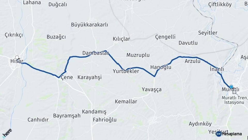 Tekirdağ Muratlı Hayrabolu Arası Kaç Km - Yol Haritası