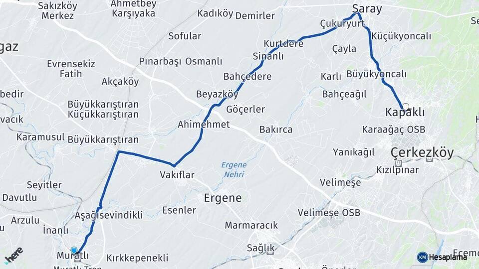 Tekirdağ Muratlı Kapaklı Arası Kaç Km - Yol Haritası
