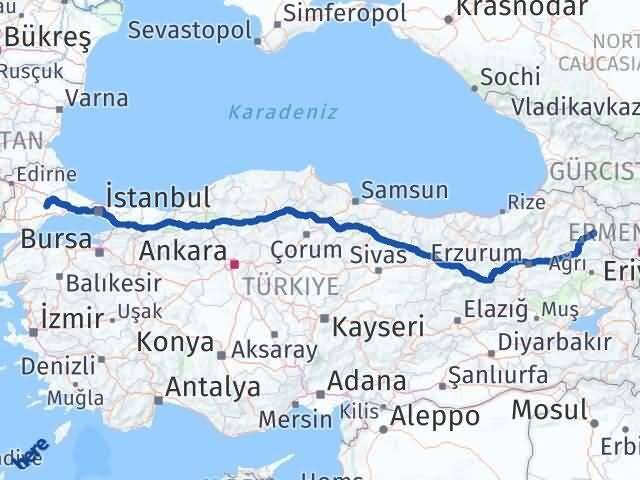 Tekirdağ Muratlı Kars Arası Kaç Km - Yol Haritası