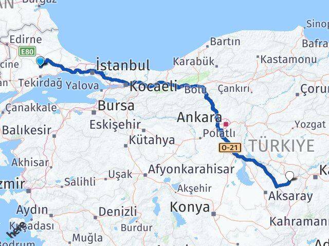 Tekirdağ Muratlı Nevşehir Arası Kaç Km - Yol Haritası