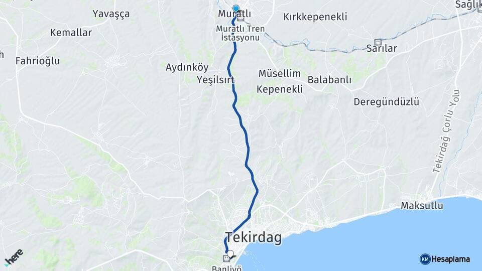 Tekirdağ Muratlı Süleymanpaşa Arası Kaç Km - Yol Haritası