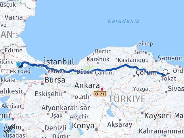 Tekirdağ Niksar Tokat Arası Kaç Km - Yol Haritası
