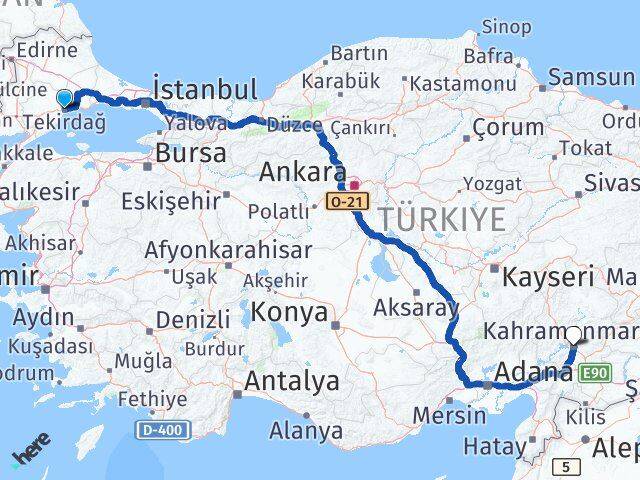 Tekirdağ Onikişubat Kahramanmaraş Arası Kaç Km - Yol Haritası