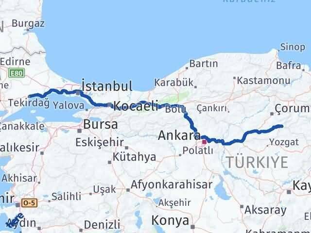 Tekirdağ Ortaköy Çorum Arası Kaç Km - Yol Haritası