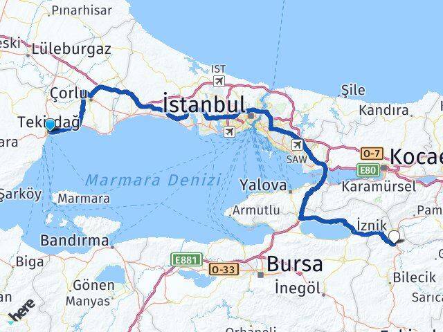 Tekirdağ Osmaneli Bilecik Arası Kaç Km - Yol Haritası