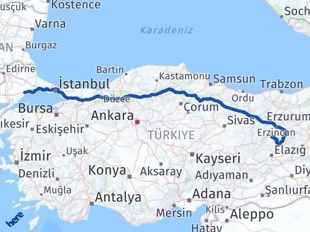 Tekirdağ Ovacık Tunceli Arası Kaç Km - Yol Haritası