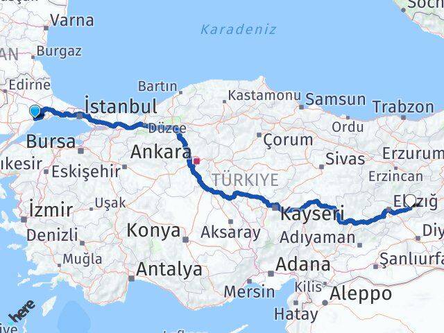 Tekirdağ Palu Elazığ Arası Kaç Km - Yol Haritası