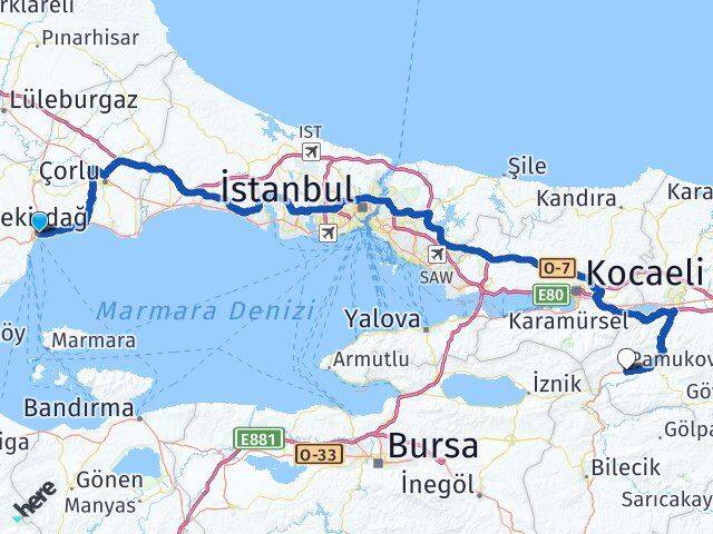 Tekirdağ Pamukova Sakarya Arası Kaç Km - Yol Haritası