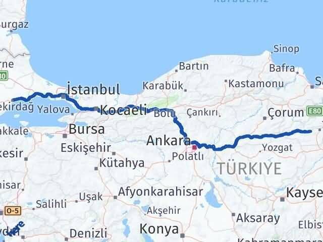 Tekirdağ Pazar Tokat Arası Kaç Km - Yol Haritası