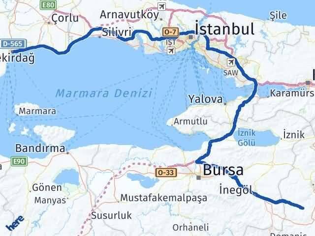 Tekirdağ Pazaryeri Bilecik Arası Kaç Km - Yol Haritası