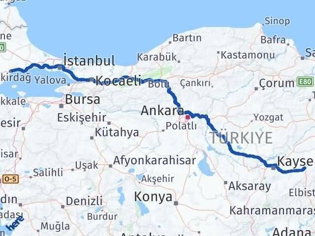Tekirdağ Pınarbaşı Kayseri Arası Kaç Km - Yol Haritası