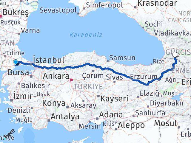 Tekirdağ Posof Ardahan Arası Kaç Km - Yol Haritası