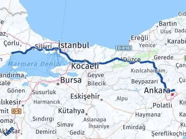Tekirdağ Pursaklar Ankara Arası Kaç Km - Yol Haritası