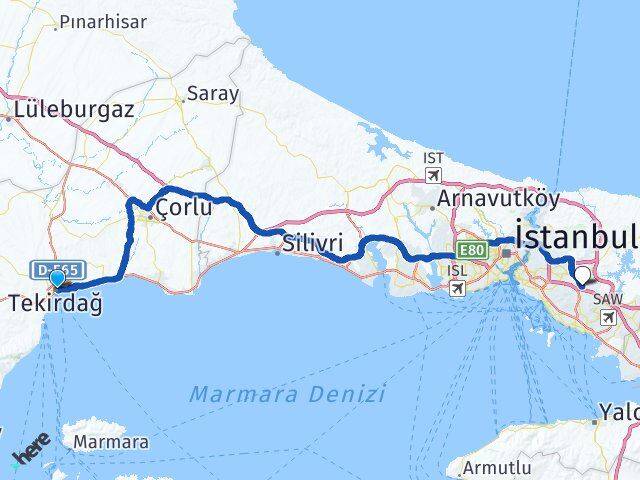 Tekirdağ Sancaktepe İstanbul Arası Kaç Km - Yol Haritası