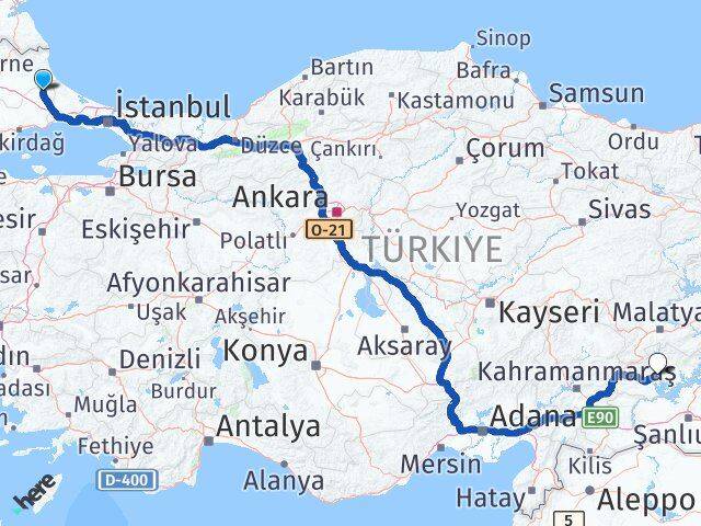 Tekirdağ Saray Adıyaman Arası Kaç Km - Yol Haritası