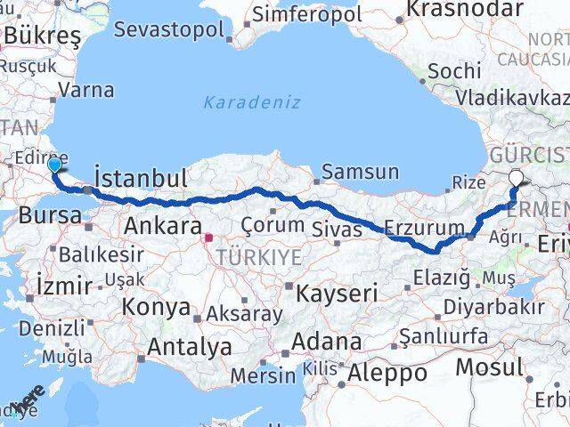 Tekirdağ Saray Ardahan Arası Kaç Km - Yol Haritası