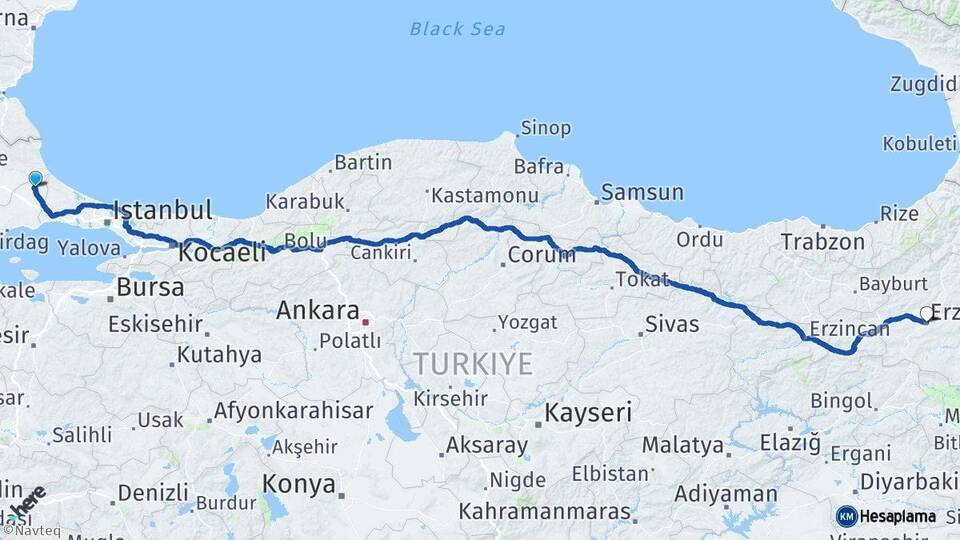 Tekirdağ Saray Erzurum Arası Kaç Km - Yol Haritası