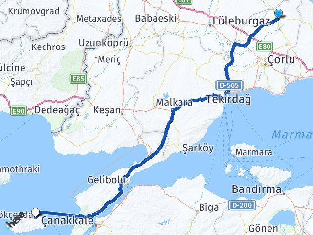 Tekirdağ Saray Gökçeada Çanakkale Arası Kaç Km - Yol Haritası