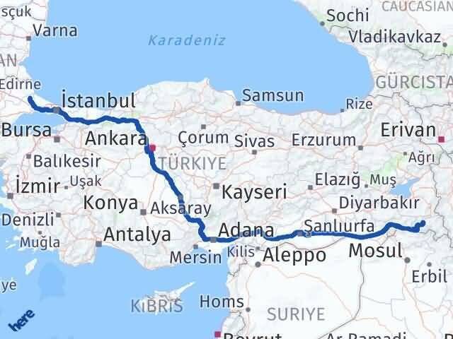 Tekirdağ Saray Hakkari Arası Kaç Km - Yol Haritası