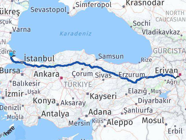 Tekirdağ Saray Iğdır Arası Kaç Km - Yol Haritası