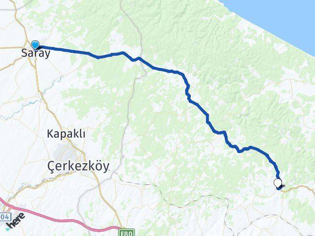 Tekirdağ Saray İhsaniye Çatalca İstanbul Arası Kaç Km - Yol Haritası