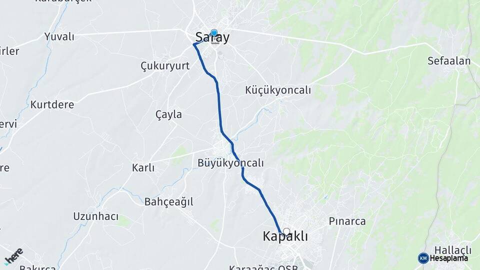Tekirdağ Saray Kapaklı Arası Kaç Km - Yol Haritası