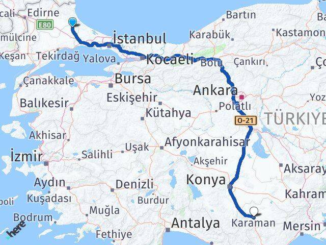 Tekirdağ Saray Karaman Arası Kaç Km - Yol Haritası