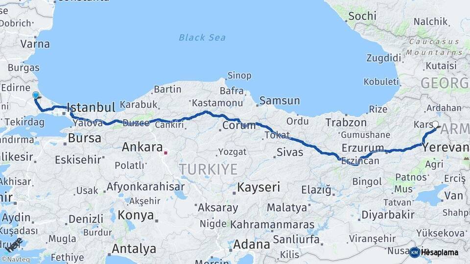 Tekirdağ Saray Kars Arası Kaç Km - Yol Haritası