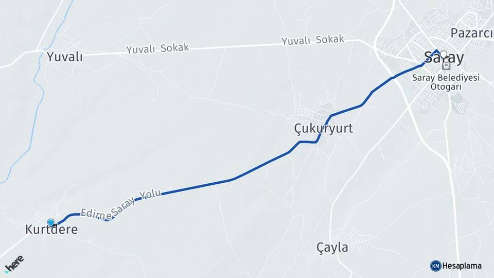 Tekirdağ Saray Kurtdere Saray Arası Kaç Km - Yol Haritası