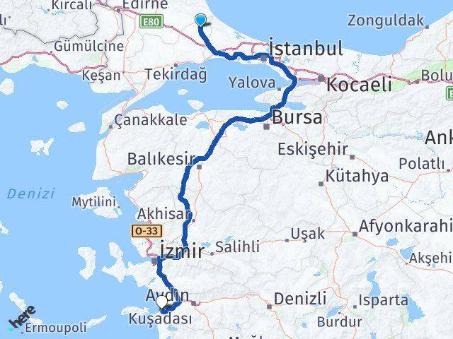 Tekirdağ Saray Kuşadası Aydın Arası Kaç Km - Yol Haritası