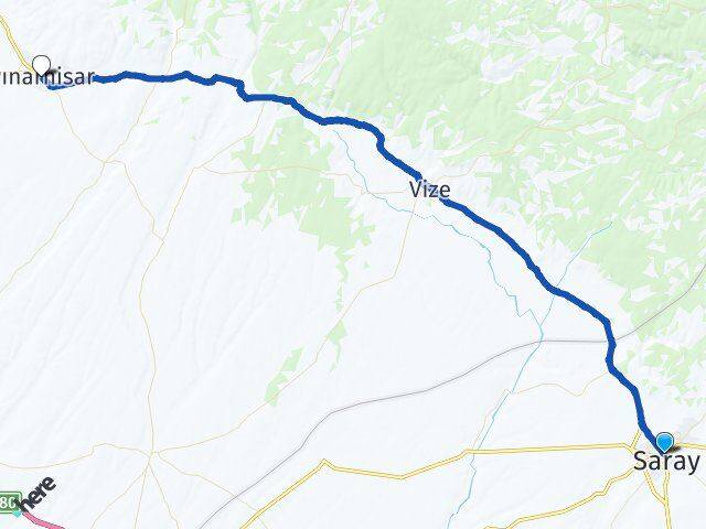 Tekirdağ Saray Pınarhisar Kırklareli Arası Kaç Km - Yol Haritası