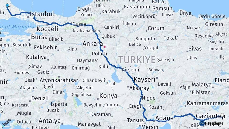 Tekirdağ Saray Şanlıurfa Arası Kaç Km - Yol Haritası