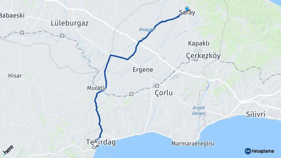 Tekirdağ Saray Süleymanpaşa Arası Kaç Km - Yol Haritası
