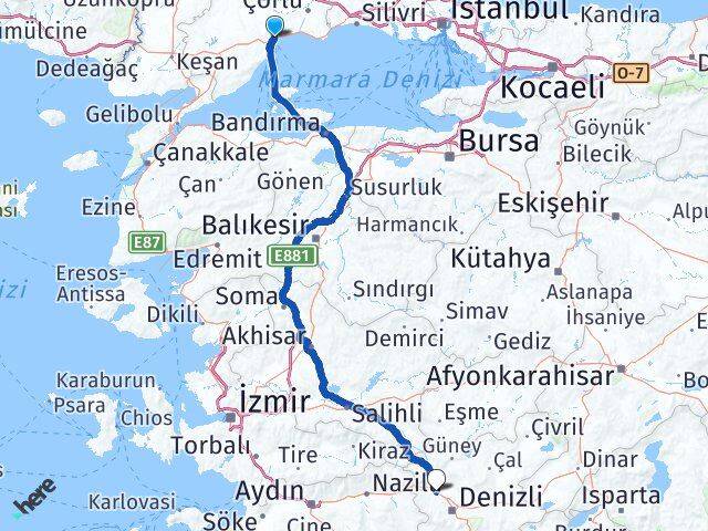 Tekirdağ Sarayköy Denizli Arası Kaç Km - Yol Haritası
