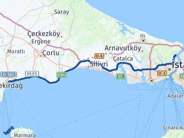Tekirdağ Sarıyer İstanbul Arası Kaç Km - Yol Haritası