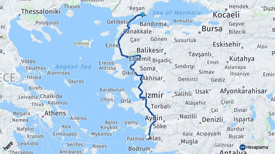 Tekirdağ Şarköy Altınkum Didim Aydın Arası Kaç Km - Yol Haritası
