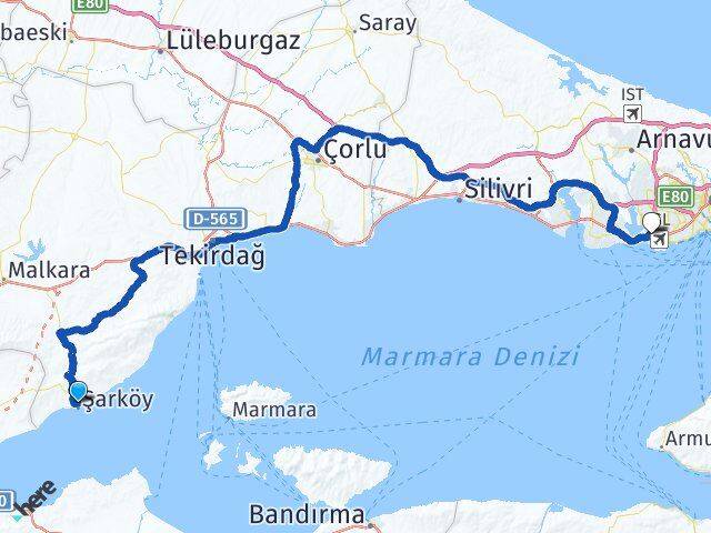 Tekirdağ Şarköy Beşyol Küçükçekmece İstanbul Arası Kaç Km - Yol Haritası