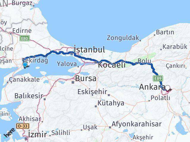Tekirdağ Şarköy Çankaya Ankara Arası Kaç Km - Yol Haritası