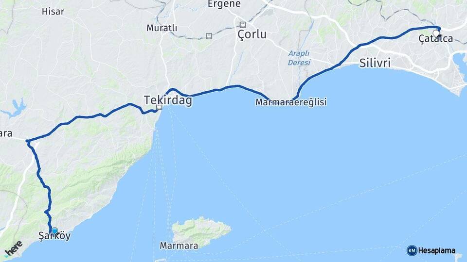 Tekirdağ Şarköy Çatalca İstanbul Arası Kaç Km - Yol Haritası