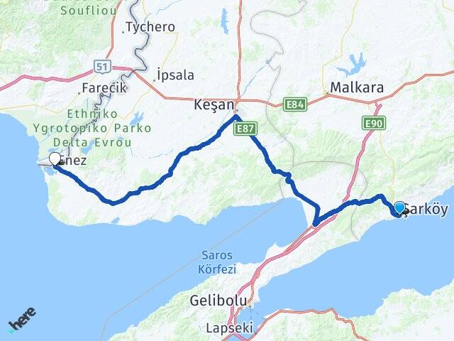 Tekirdağ Şarköy Enez Edirne Arası Kaç Km - Yol Haritası