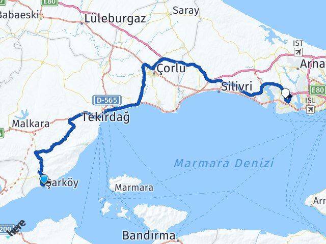 Tekirdağ Şarköy Esenyurt İstanbul Arası Kaç Km - Yol Haritası