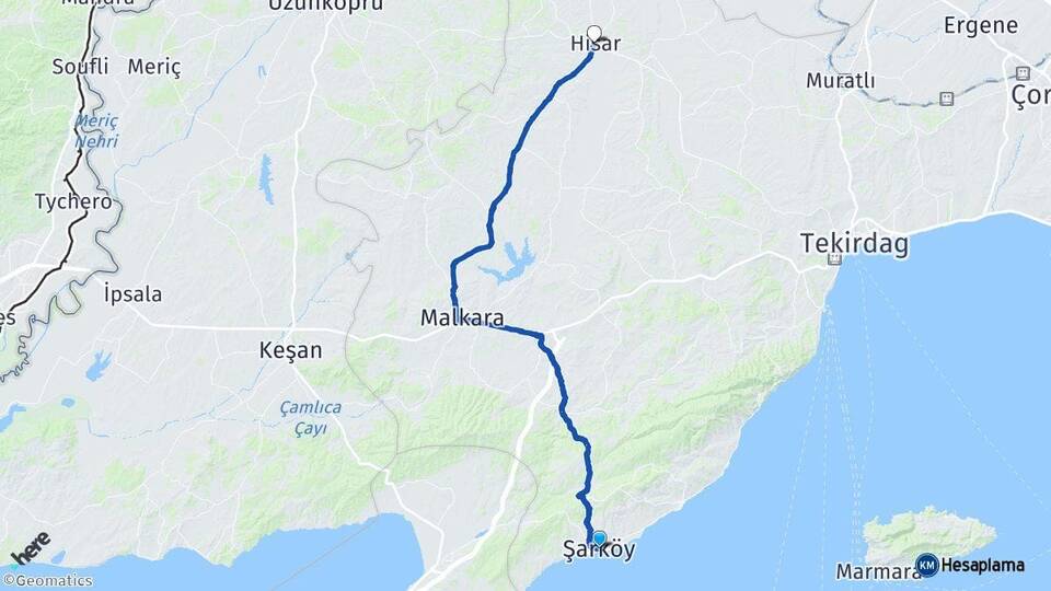 Tekirdağ Şarköy Hayrabolu Arası Kaç Km - Yol Haritası